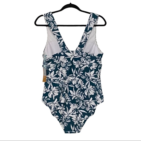 NWT Target Kona Sol One Piece Floral Tropical Swimsuit SZ Large in Teal Blue - Picture 3 of 6